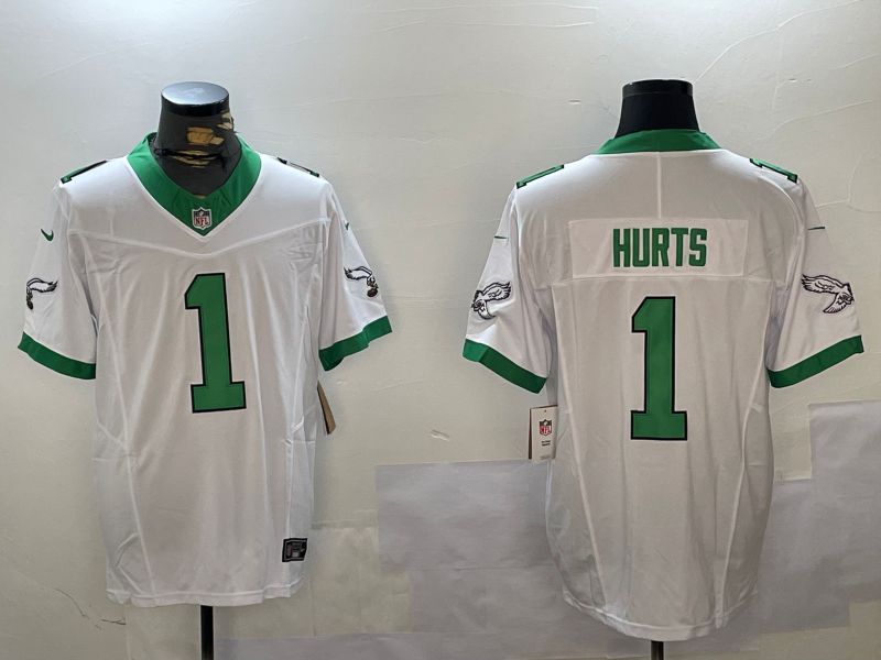 Men Philadelphia Eagles 1 Hurts White Three generation 2024 Nike Limited NFL Jersey style 1